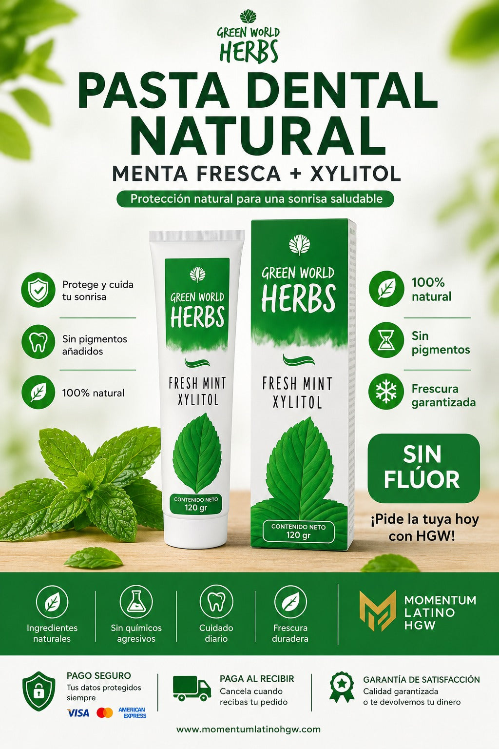 Kit x 2 Pasta Dental Natural Green World Herbs SIN FLUOR