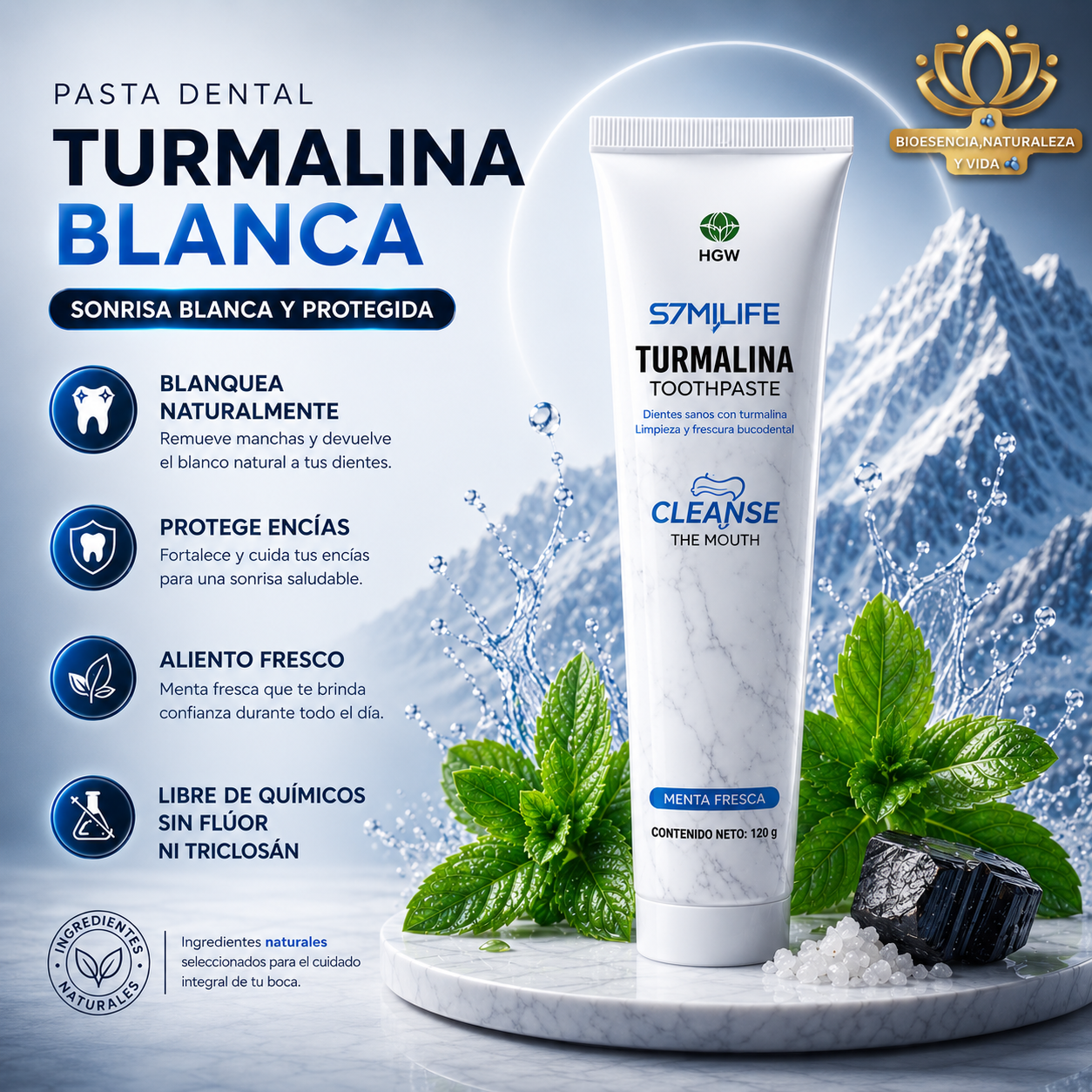 Kit + 2 unidades Pasta Dental Natural Tourmaline Blanca World Herbs SIN FLUOR